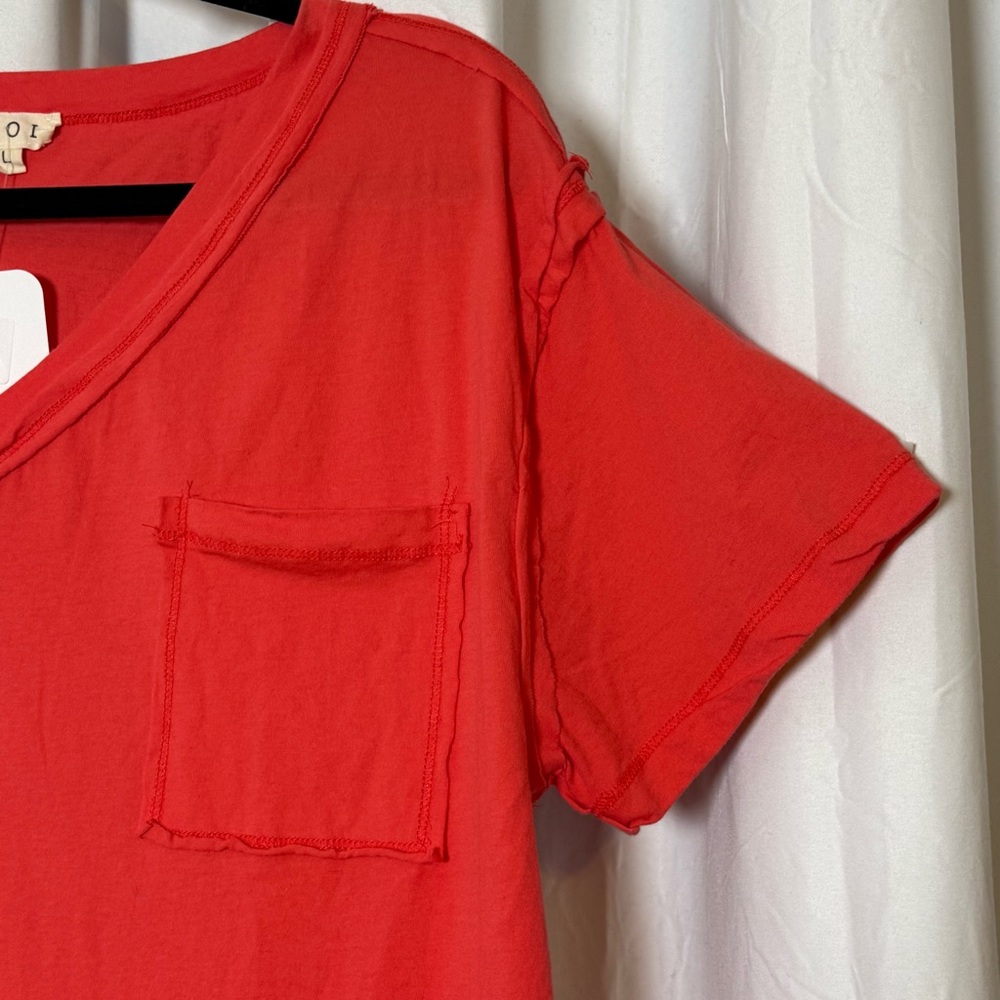 POL Raw Edge Oversized Cotton Tee Red Orange Large NWT - Picture 7 of 11